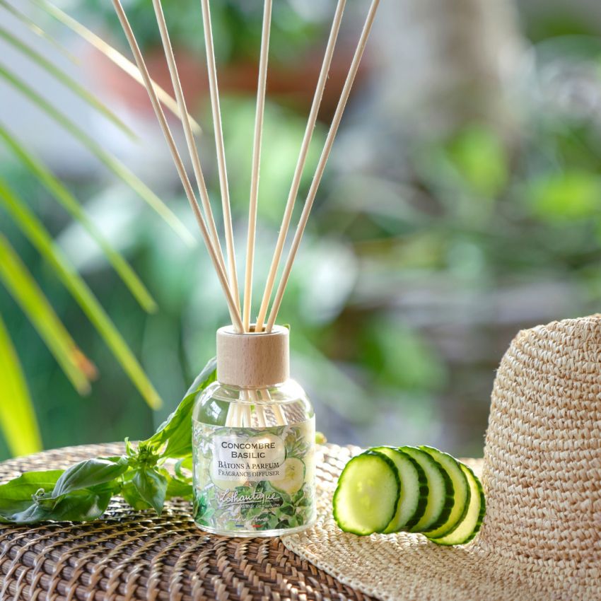 Lothantique Cucumber Basil Reed Diffuser 100 ml in a supplier-styled setting